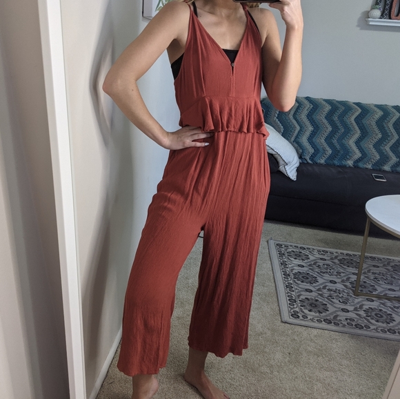 American Eagle Outfitters Pants - American eagle burnt orange ruffle jumpsuit